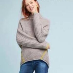 Moth Anthropologie Heathered Gray Turtleneck with Yellow Trim. Size XS